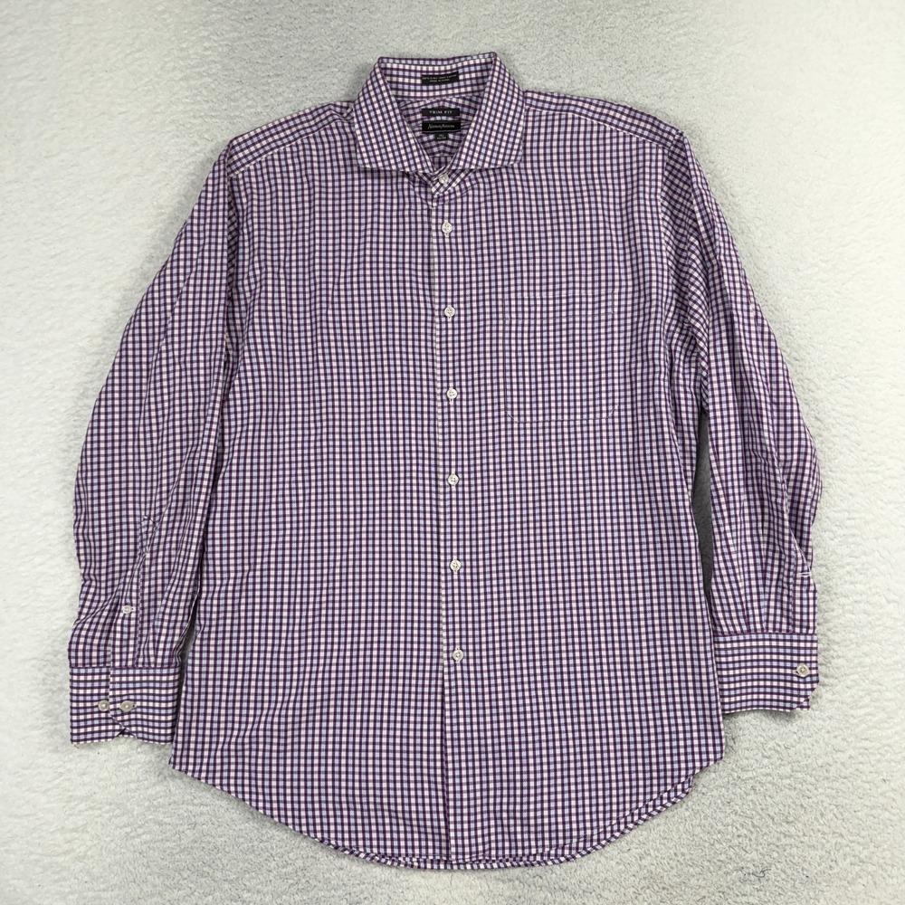 Neiman Marcus Men's Trim Fit Dress Shirt Size 16 1/2- 32/33 Check Purple